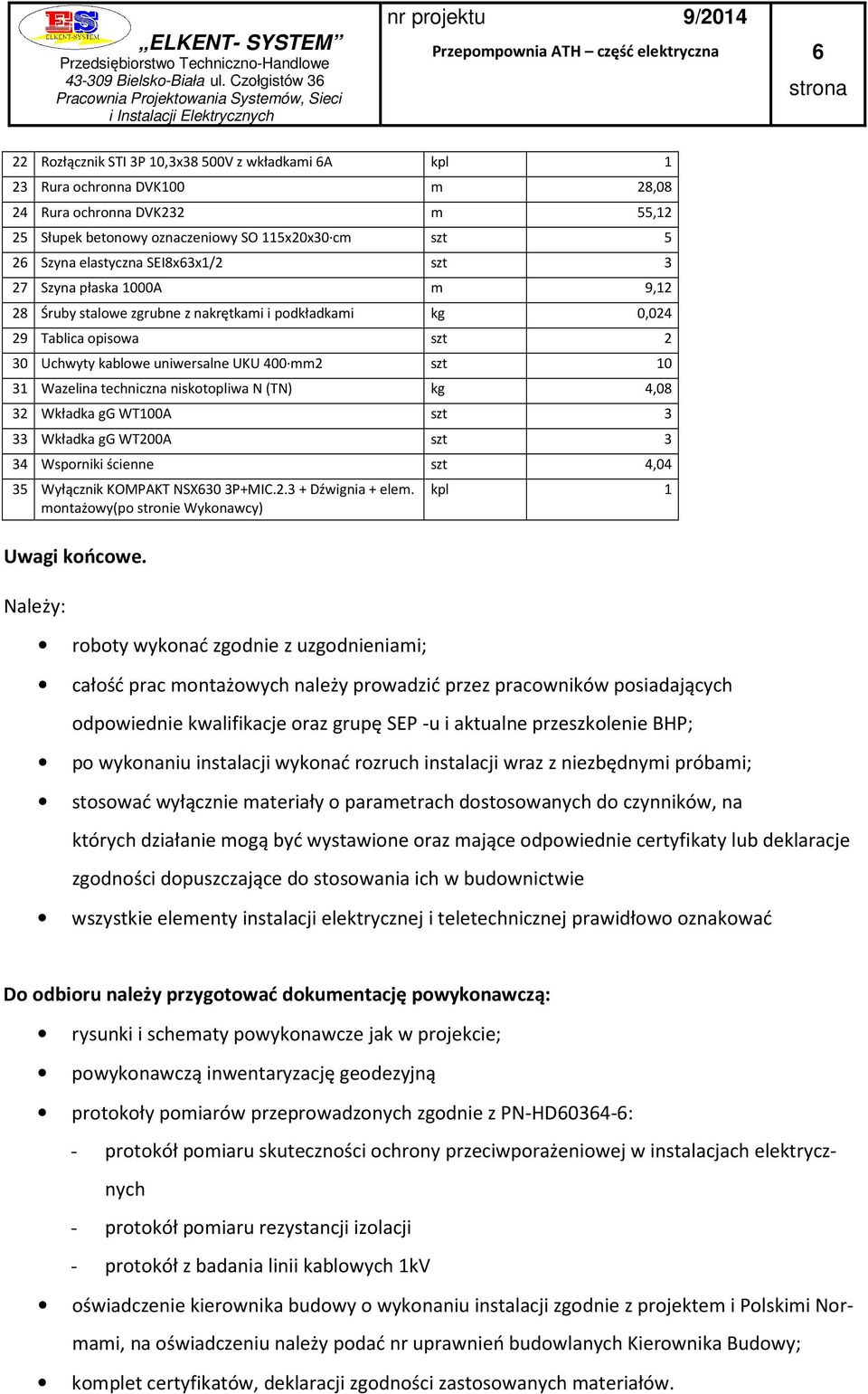 uniwersalne UKU 400 mm2 szt 10 31 Wazelina techniczna niskotopliwa N (TN) kg 4,08 32 Wkładka gg WT100A szt 3 33 Wkładka gg WT200A szt 3 34 Wsporniki ścienne szt 4,04 35 Wyłącznik KOMPAKT NSX630