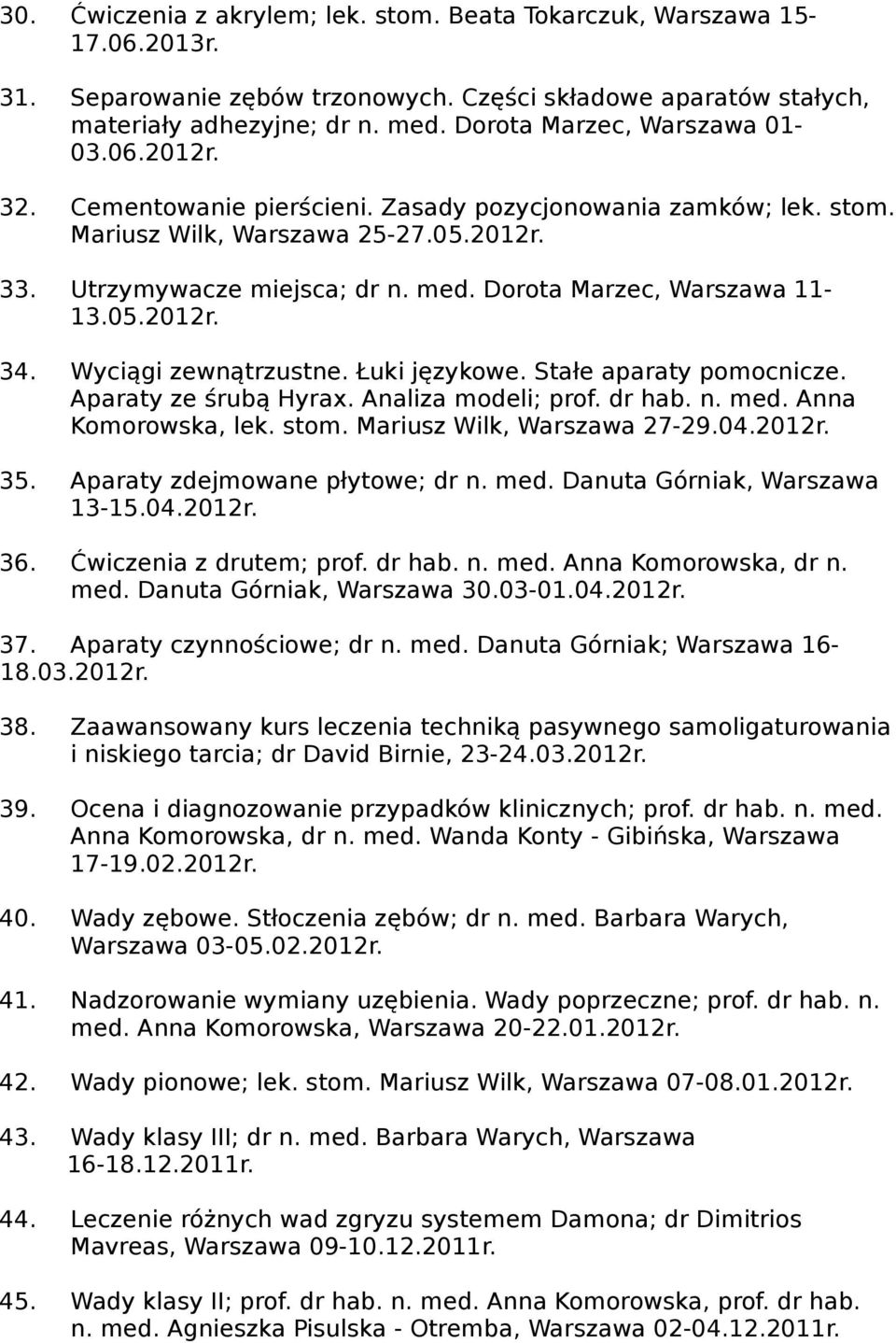 Dorota Marzec, Warszawa 11-13.05.2012r. 34. Wyciągi zewnątrzustne. Łuki językowe. Stałe aparaty pomocnicze. Aparaty ze śrubą Hyrax. Analiza modeli; prof. dr hab. n. med. Anna Komorowska, lek. stom.