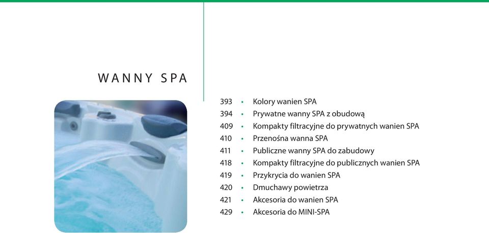 zabudowy 418 Kompakty filtracyjne do publicznych wanien SPA 419 Przykrycia do