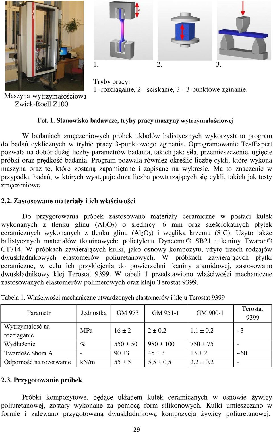 Stanowisko badawcze, tryby pracy maszyny wytrzymałościowej W badaniach zmęczeniowych próbek układów balistycznych wykorzystano program do badań cyklicznych w trybie pracy 3-punktowego zginania.