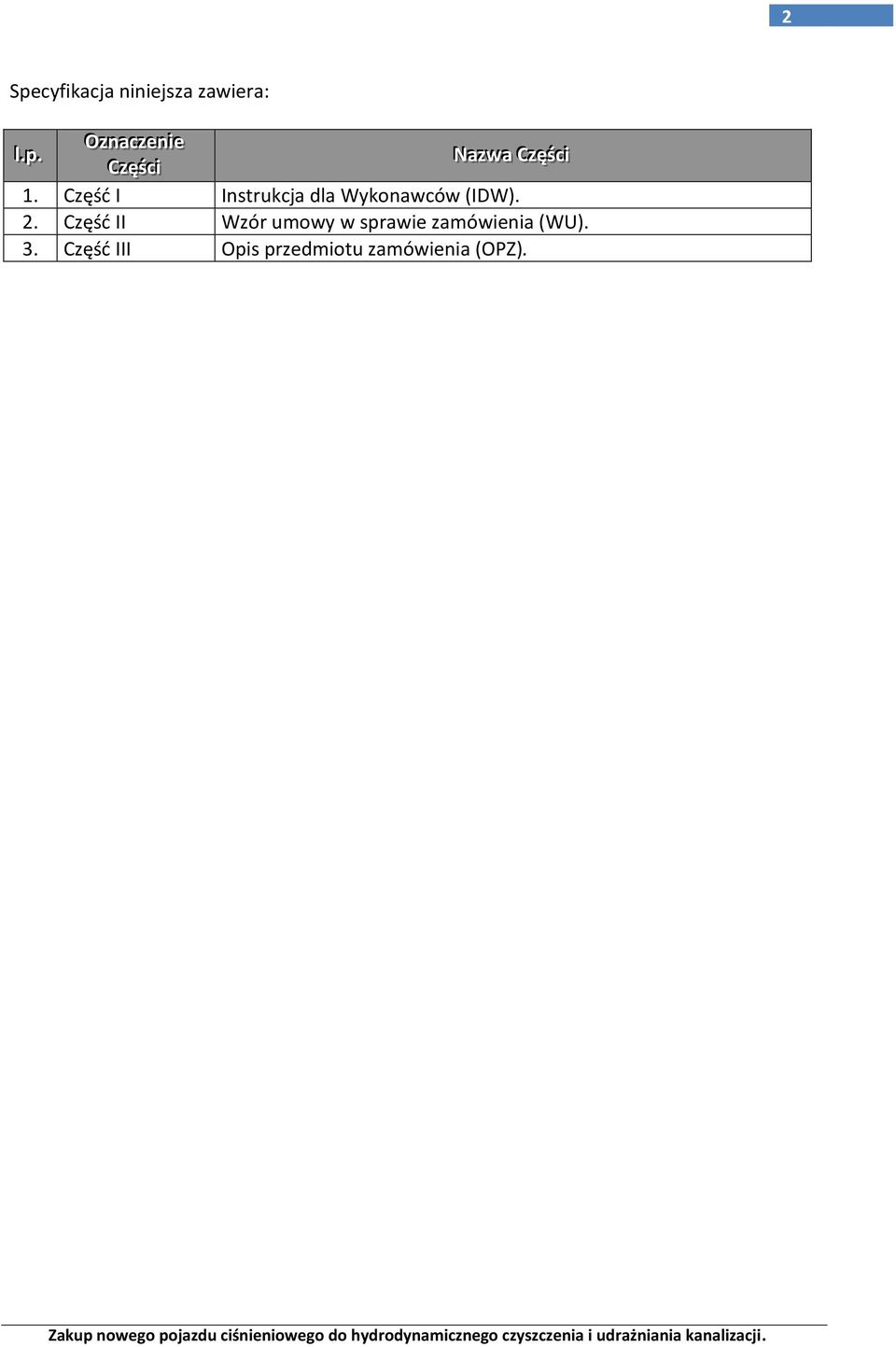 1. Część I Instrukcja dla Wykonawców (IDW). 2.