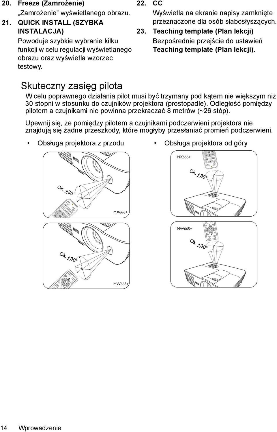 CC Wyświetla na ekranie napisy zamknięte przeznaczone dla osób słabosłyszących. 23. Teaching template (Plan lekcji) Bezpośrednie przejście do ustawień Teaching template (Plan lekcji).