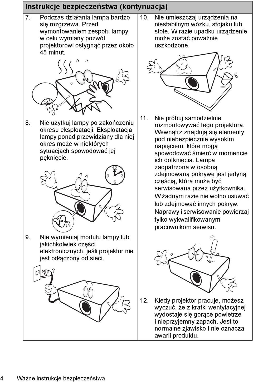 Eksploatacja lampy ponad przewidziany dla niej okres może w niektórych sytuacjach spowodować jej pęknięcie. 9.