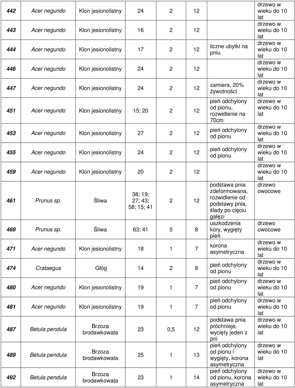 12 461 Prunus sp. Śliwa 38; 19; 27; 43; 58; 15; 41 2 12 469 Prunus sp.