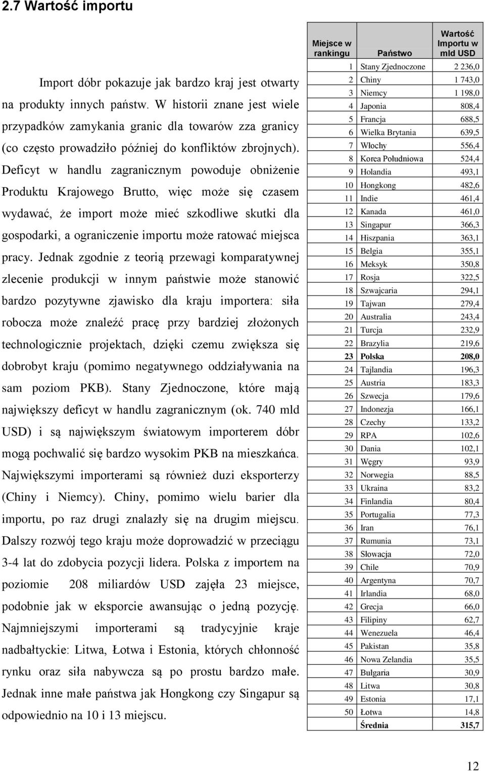 Deficyt w handlu zagranicznym powoduje obniżenie Produktu Krajowego Brutto, więc może się czasem wydawać, że import może mieć szkodliwe skutki dla gospodarki, a ograniczenie importu może ratować