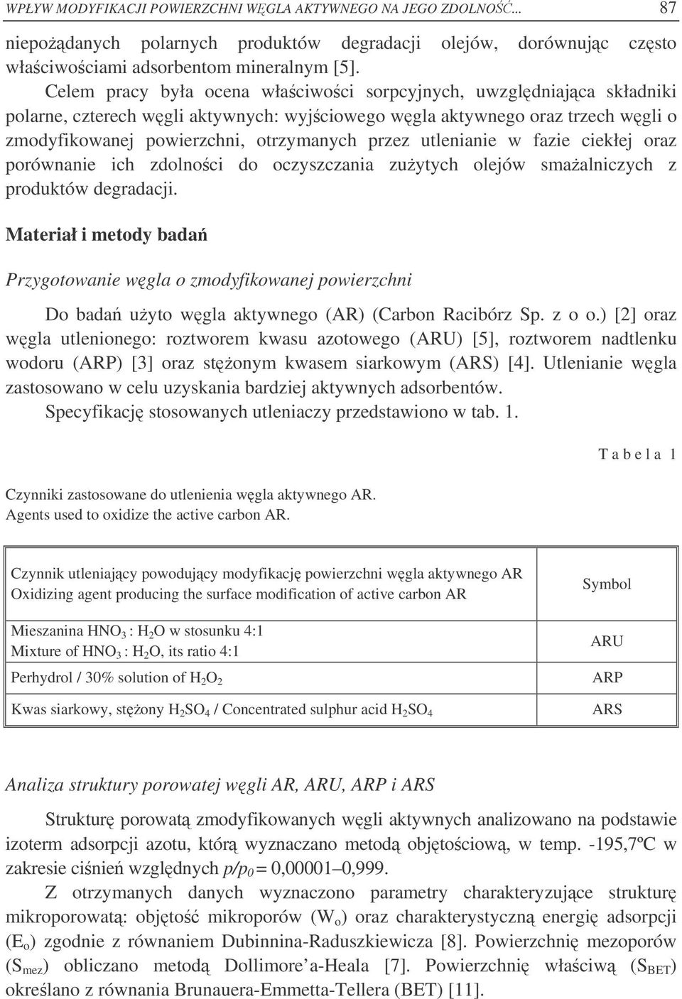 utlenianie w fazie ciekłej oraz porównanie ich zdolnoci do oczyszczania zuytych olejów smaalniczych z produktów degradacji.