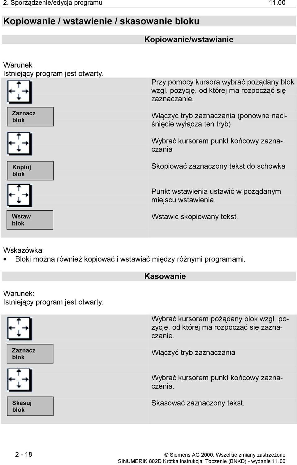 Włączyć tryb zaznaczania (ponowne naciśnięcie wyłącza ten tryb) Wybrać kursorem punkt końcowy zaznaczania Kopiuj blok Skopiować zaznaczony tekst do schowka Punkt wstawienia ustawić w pożądanym