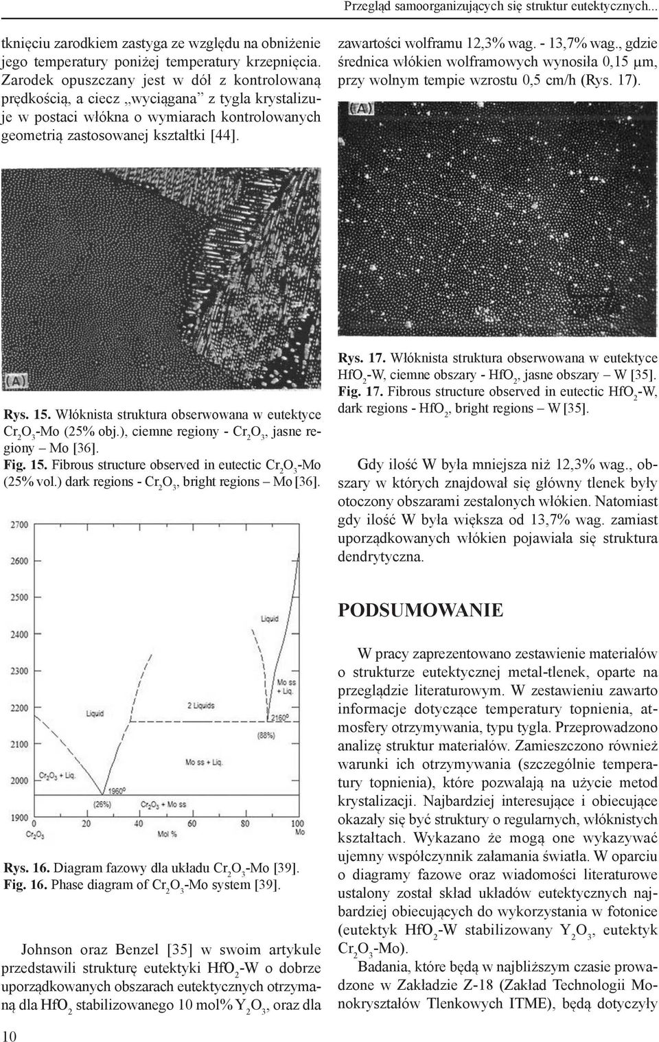 zawartości wolframu 1,3% wag. - 13,7% wag., gdzie średnica włókien wolframowych wynosiła 0,15 µm, przy wolnym tempie wzrostu 0,5 cm/h (Rys. 17). Rys. 15.