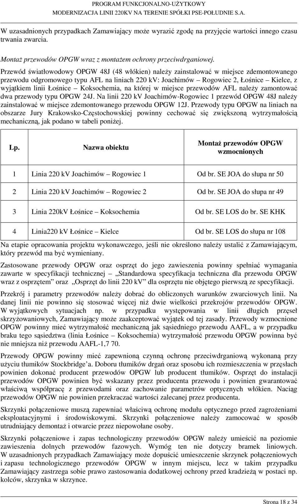 Łośnice Koksochemia, na której w miejsce przewodów AFL należy zamontować dwa przewody typu OPGW 24J.