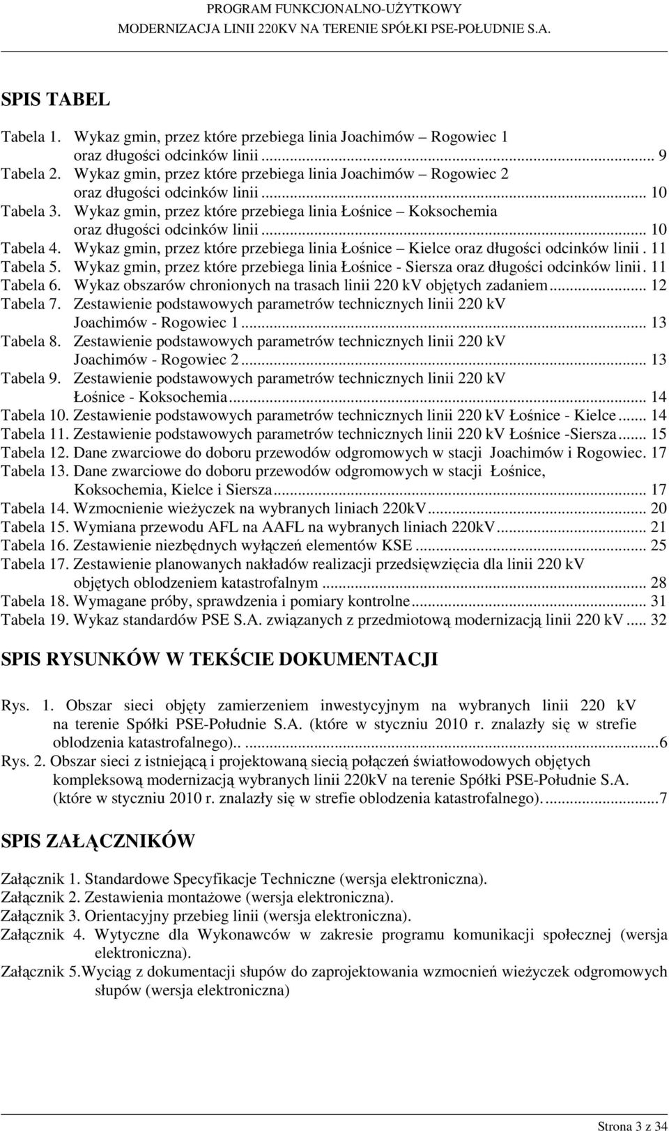 .. 10 Tabela 4. Wykaz gmin, przez które przebiega linia Łośnice Kielce oraz długości odcinków linii. 11 Tabela 5.