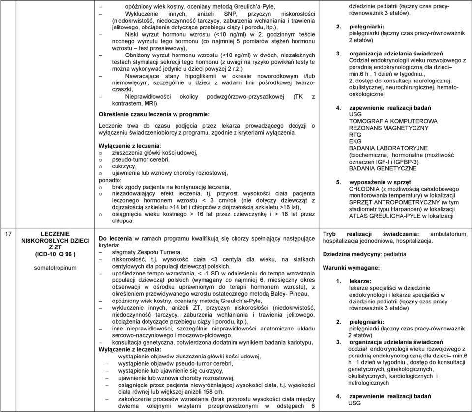 godzinnym teście nocnego wyrzutu tego hormonu (co najmniej 5 pomiarów stężeń hormonu wzrostu test przesiewowy), Obniżony wyrzut hormonu wzrostu (<10 ng/ml) w dwóch, niezależnych testach stymulacji