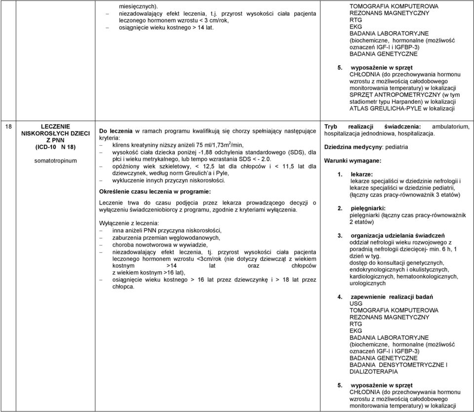 wyposażenie w sprzęt CHŁODNIA (do przechowywania hormonu wzrostu z możliwością całodobowego monitorowania temperatury) w lokalizacji SPRZĘT ANTROPOMETRYCZNY (w tym stadiometr typu Harpanden) w