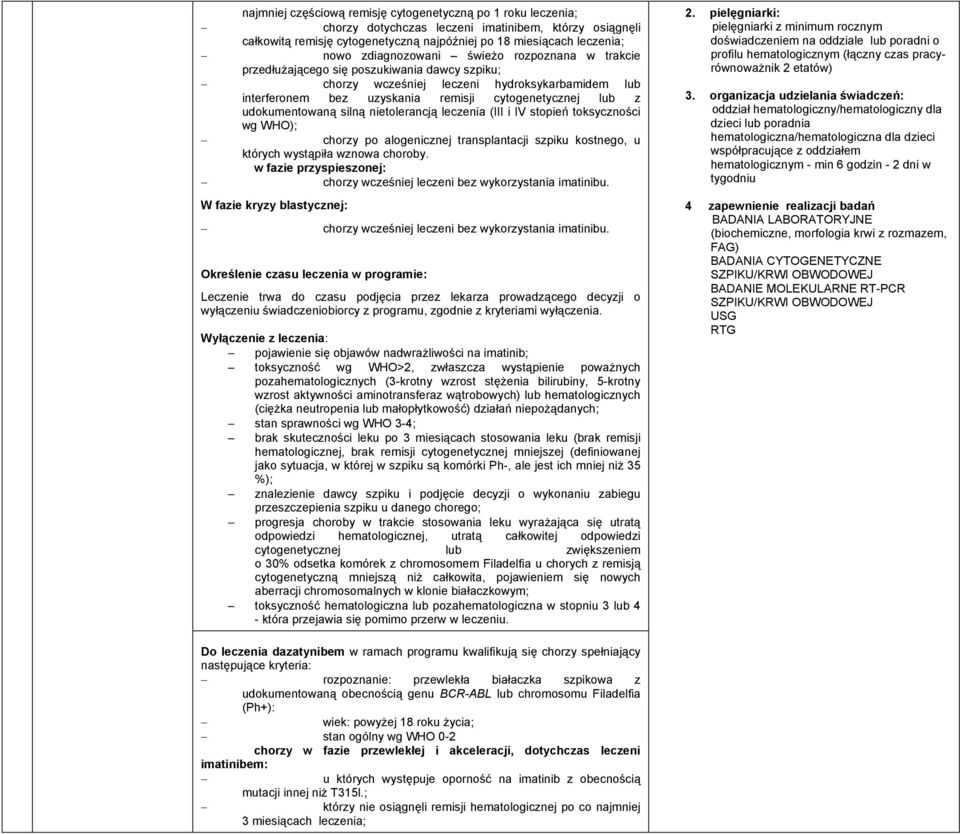 udokumentowaną silną nietolerancją leczenia (III i IV stopień toksyczności wg WHO); chorzy po alogenicznej transplantacji szpiku kostnego, u których wystąpiła wznowa choroby.