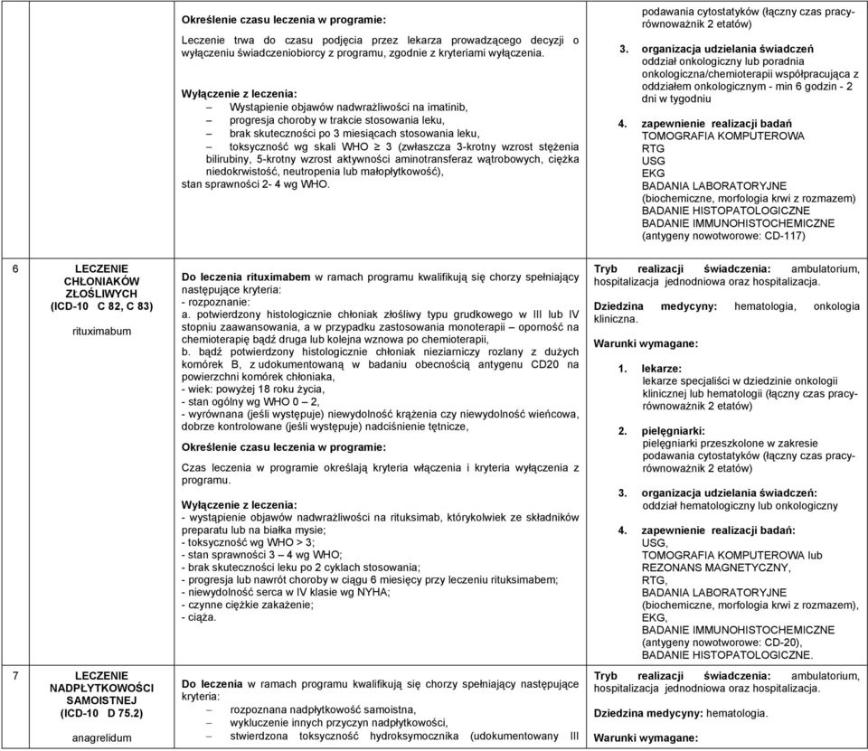 stężenia bilirubiny, 5-krotny wzrost aktywności aminotransferaz wątrobowych, ciężka niedokrwistość, neutropenia lub małopłytkowość), stan sprawności 2-4 wg WHO.