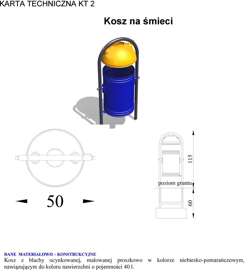 ocynkowanej, malowanej proszkowo w kolorze