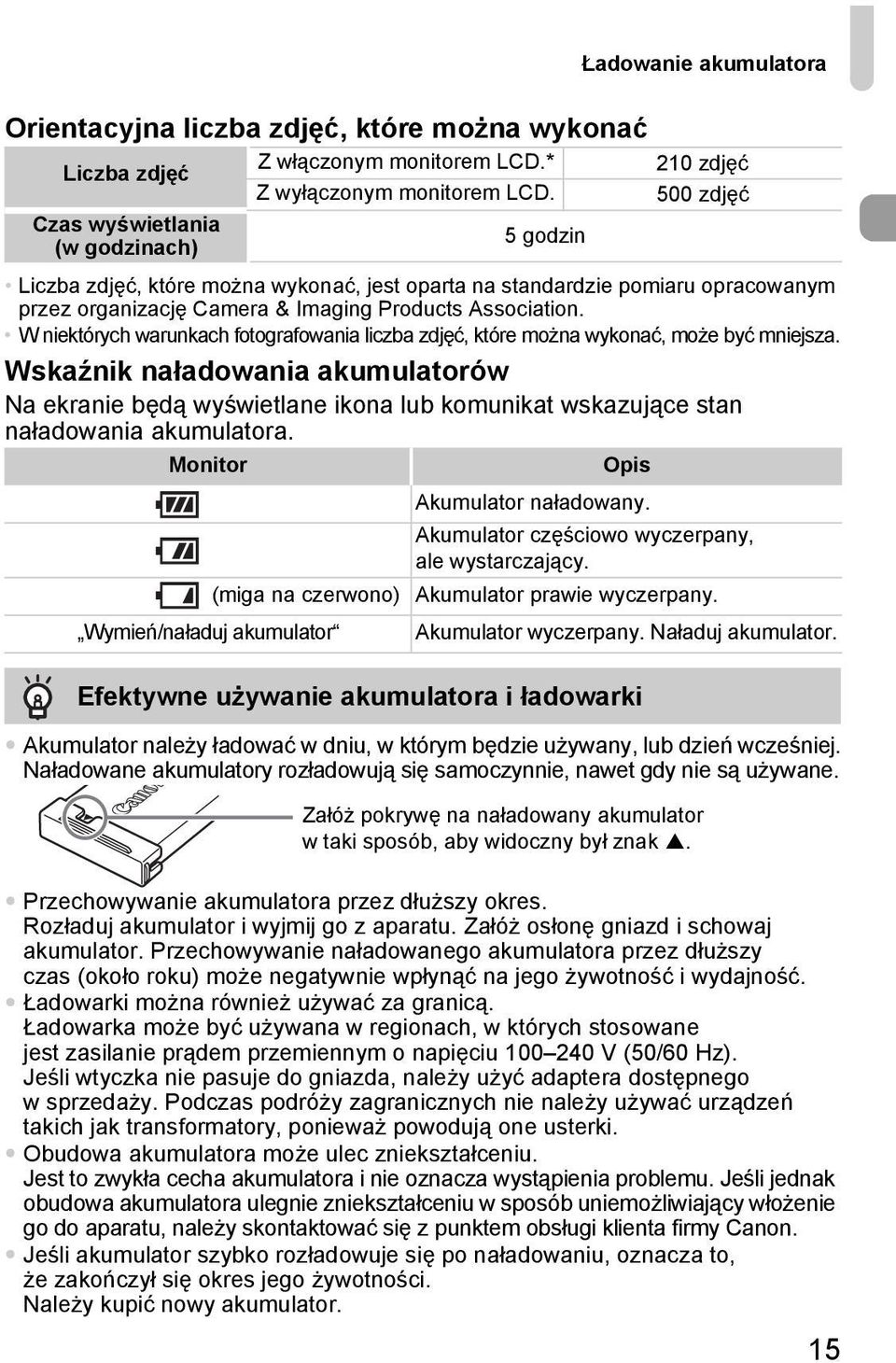 W niektórych warunkach fotografowania liczba zdjęć, które można wykonać, może być mniejsza.