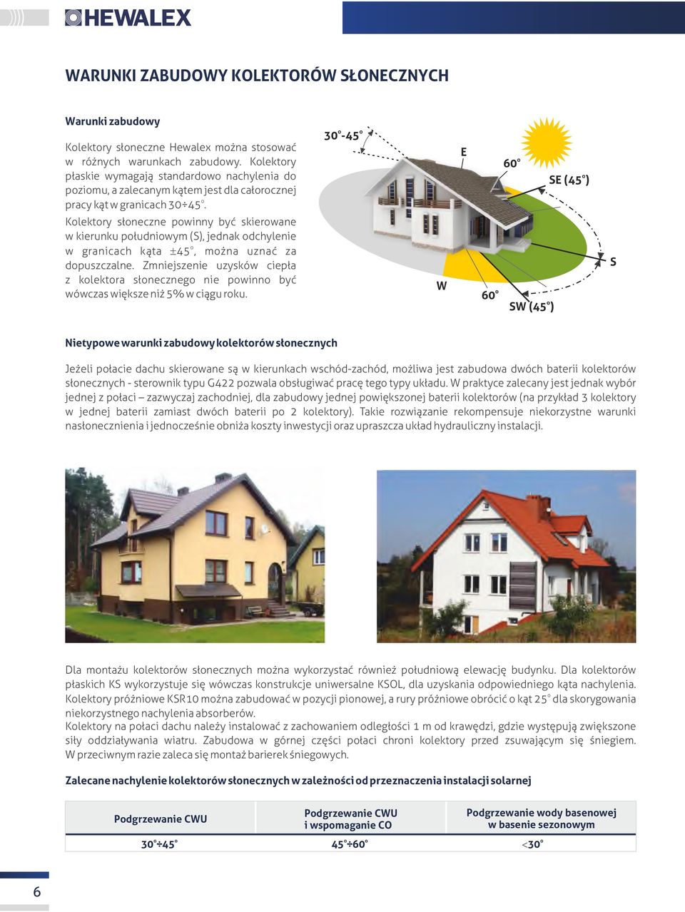 Kolektory słoneczne powinny być skierowane w kierunku południowym (S), jednak odchylenie o w granicach kąta ±4, można uznać za dopuszczalne.