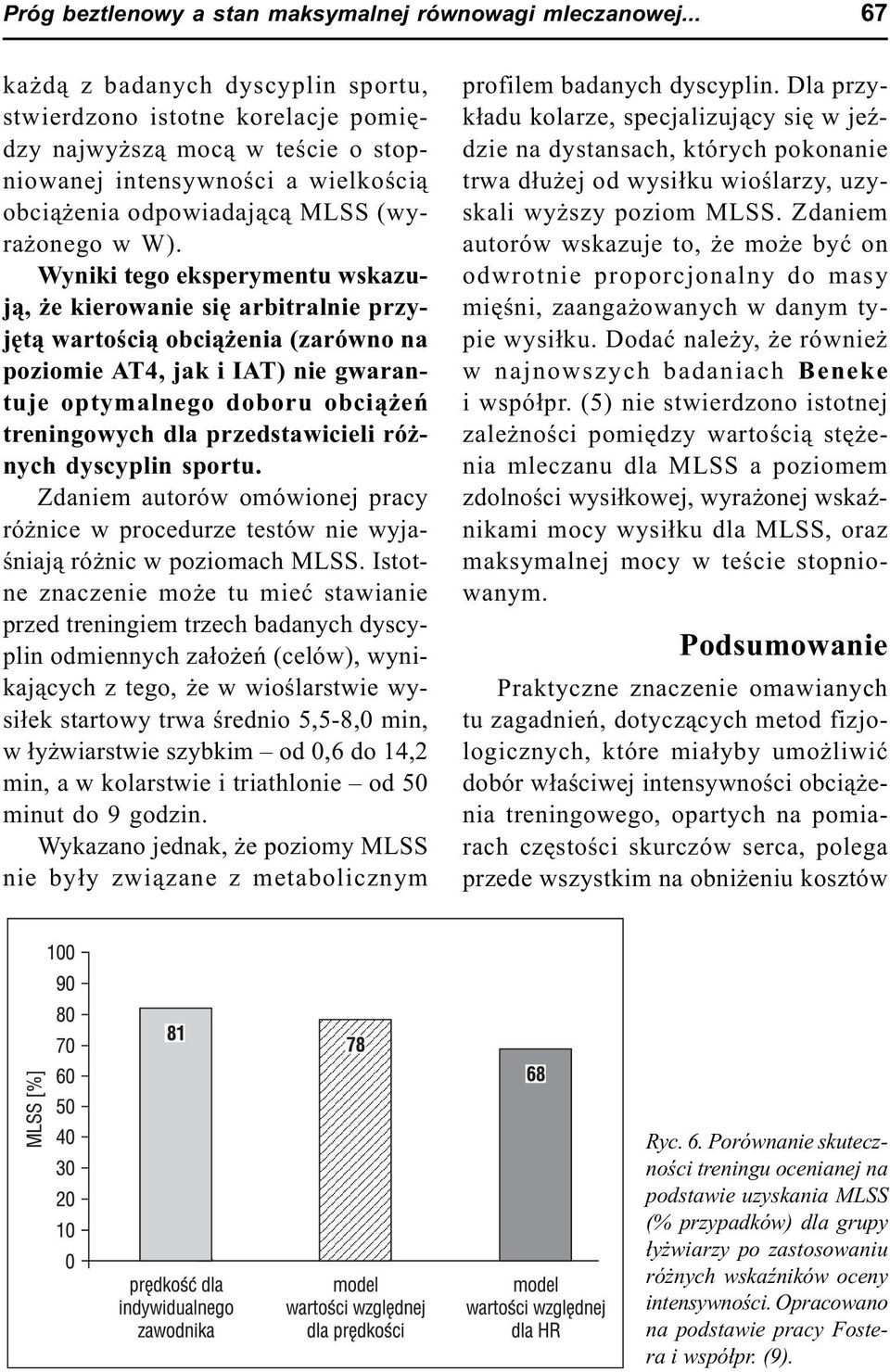 Wyniki tego eksperymentu wskazuj¹, e kierowanie siê arbitralnie przyjêt¹ wartoœci¹ obci¹ enia (zarówno na poziomie AT4, jak i IAT) nie gwarantuje optymalnego doboru obci¹ eñ treningowych dla