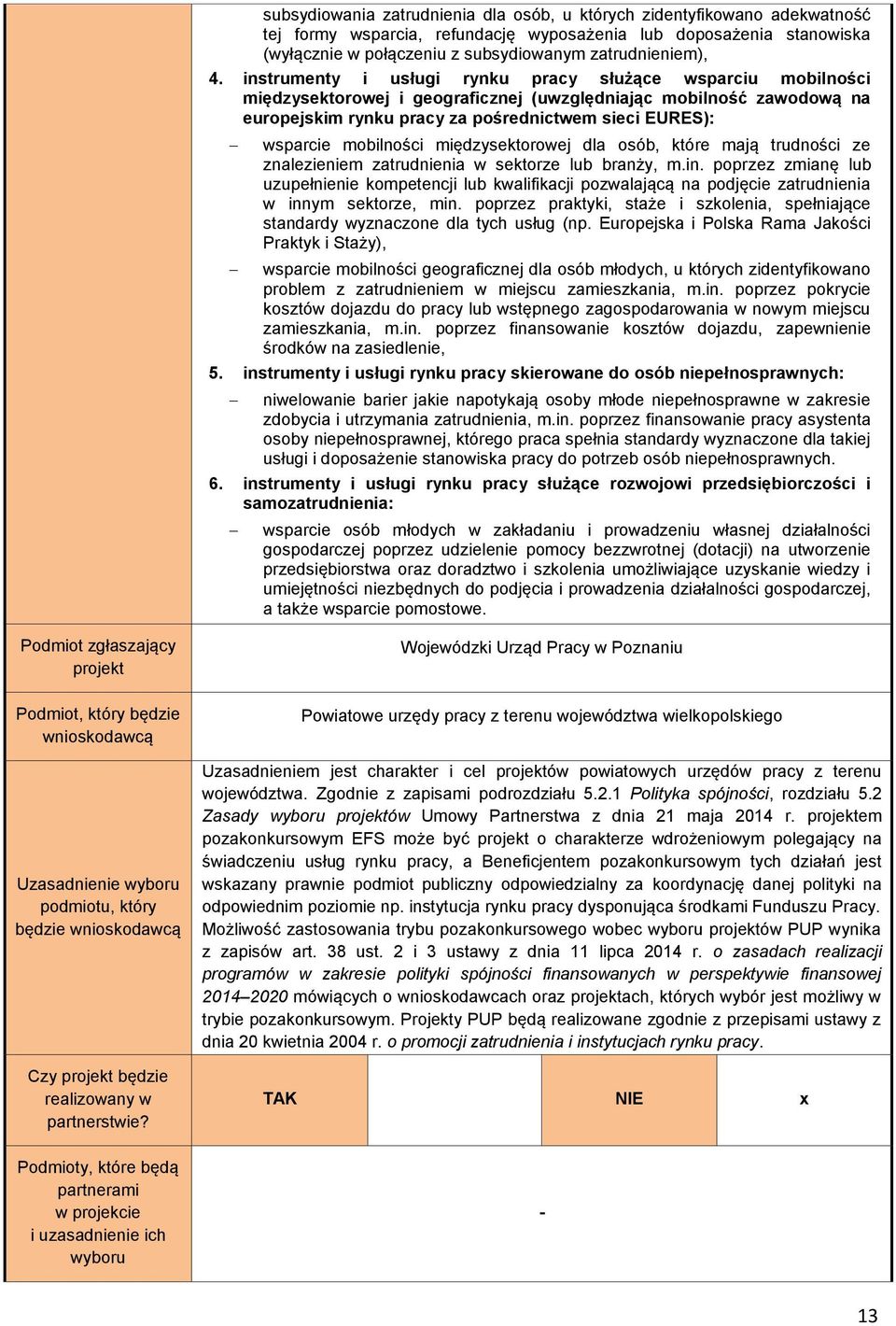 instrumenty i usługi rynku pracy służące wsparciu mobilności międzysektorowej i geograficznej (uwzględniając mobilność zawodową na europejskim rynku pracy za pośrednictwem sieci EURES): wsparcie