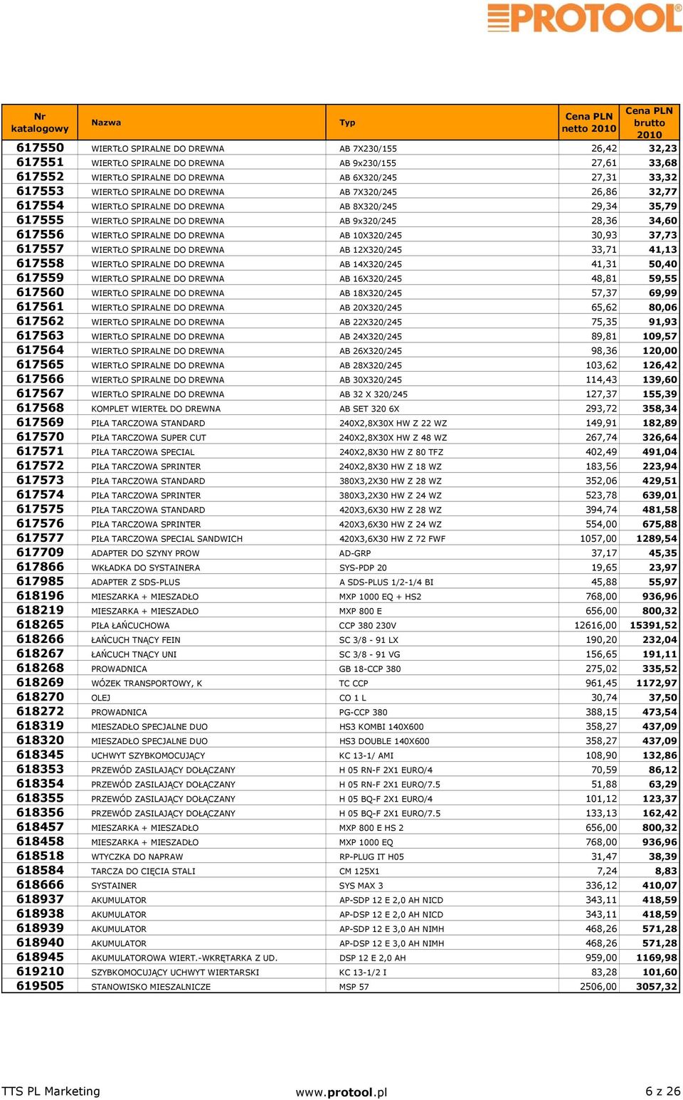 10X320/245 30,93 37,73 617557 WIERTŁO SPIRALNE DO DREWNA AB 12X320/245 33,71 41,13 617558 WIERTŁO SPIRALNE DO DREWNA AB 14X320/245 41,31 50,40 617559 WIERTŁO SPIRALNE DO DREWNA AB 16X320/245 48,81