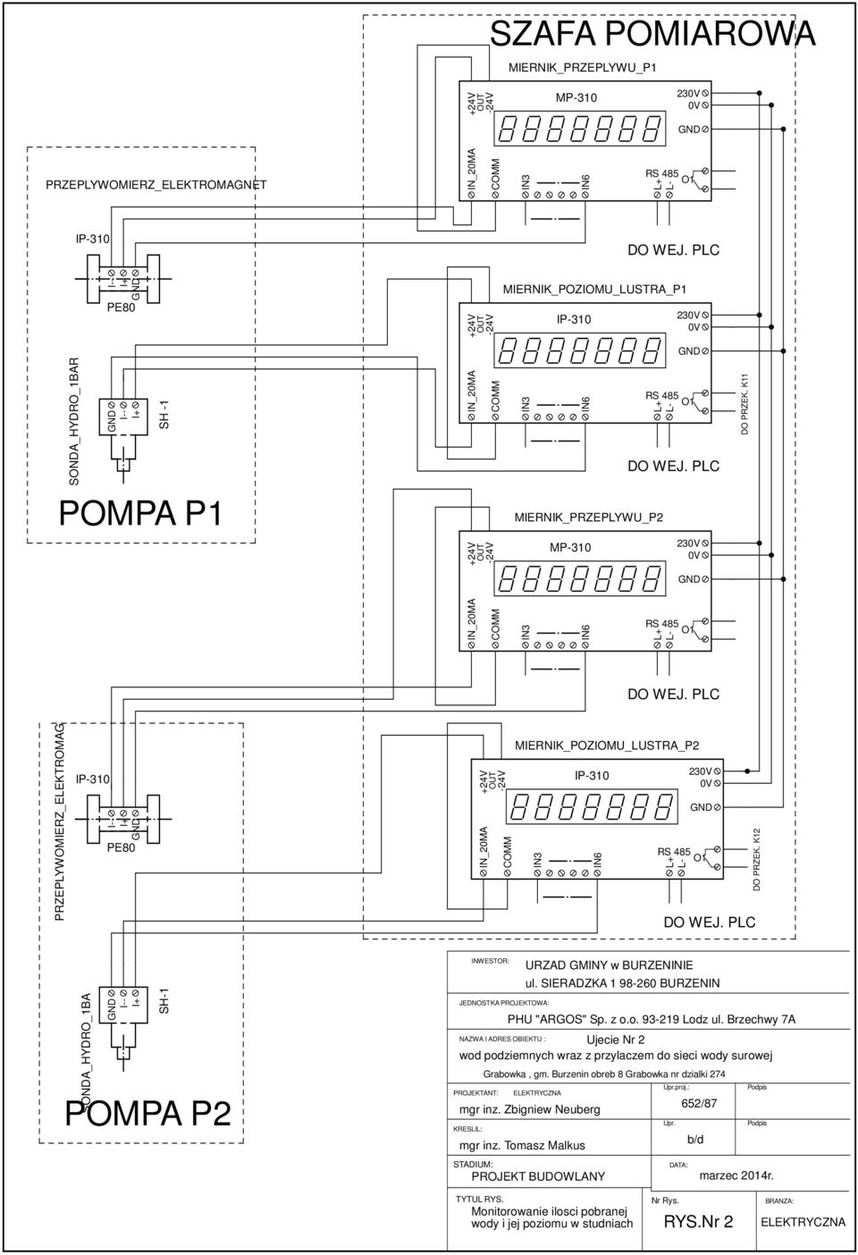 K11 IN_20MA COMM IN3 IN6 RS 485 O1 L+ L- DO WEJ. PLC PRZEPLYWOMIERZ_ELEKTROMAG IP-310 I-- I+ PE80 OUT -24V IN_20MA COMM MIERNIK_POZIOMU_LUSTRA_P2 IN3 IP-310 IN6 L+ L- 23 RS 485 O1 DO PRZEK.