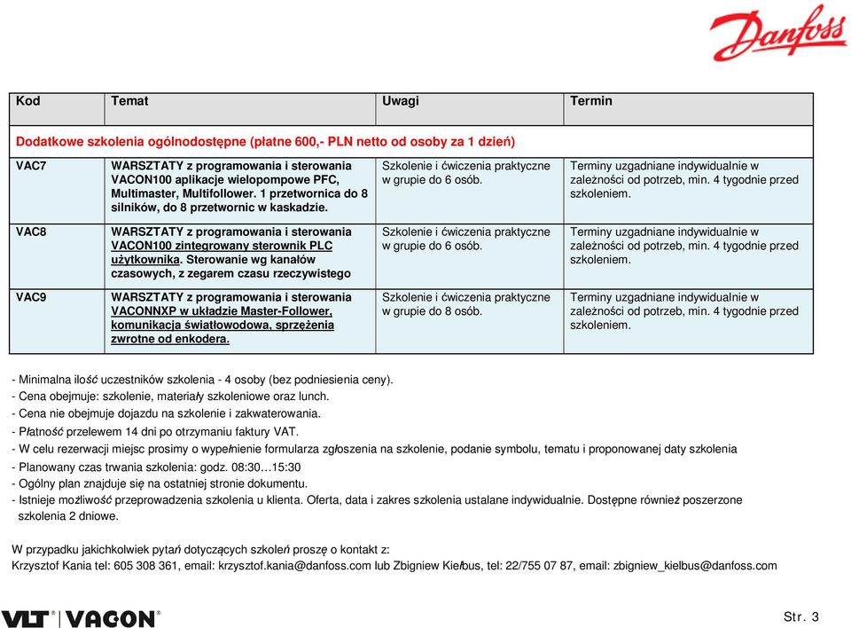 Sterowanie wg kana ów czasowych, z zegarem czasu rzeczywistego w grupie do 6 osób. VAC9 VACONNXP w uk adzie Master-Follower, komunikacja wiat owodowa, sprz enia zwrotne od enkodera.