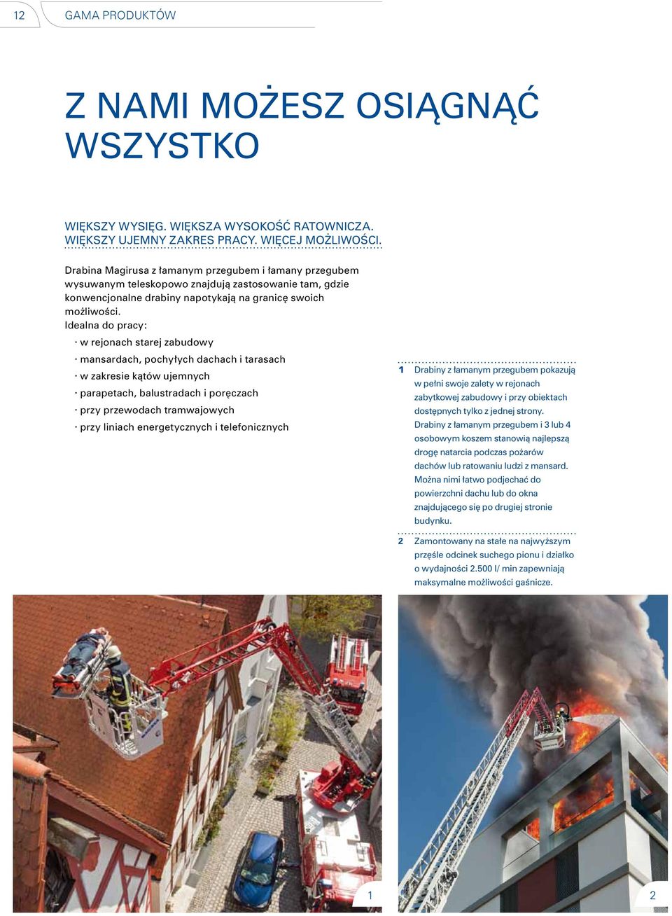 Idealna do pracy: w rejonach starej zabudowy mansardach, pochyłych dachach i tarasach w zakresie kątów ujemnych parapetach, balustradach i poręczach przy przewodach tramwajowych przy liniach