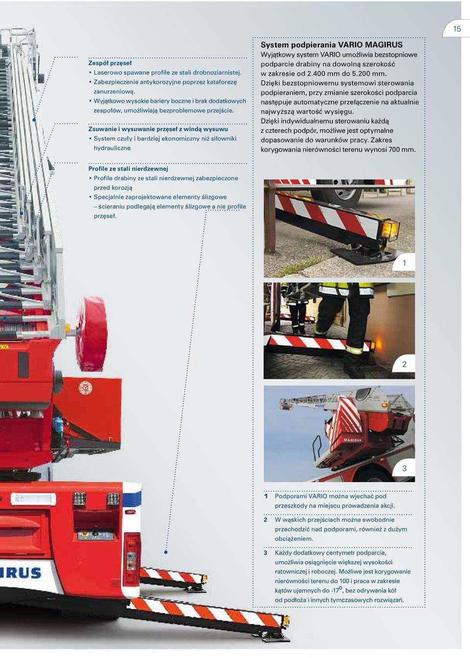 Zsuwanie i wysuwanie przęseł z windą wysuwu System czuły i bardziej ekonomiczny niż siłowniki hydrauliczne System podpierania VARIO MAGIRUS Wyjątkowy system VARIO umożliwia bezstopniowe podparcie