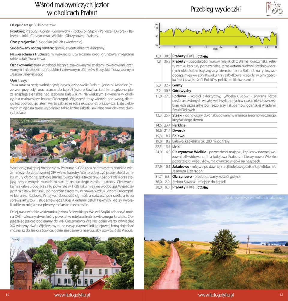 Sugerowany rodzaj roweru: górski, ewentualnie trekkingowy. Nawierzchnia i trudność: w większości utwardzone drogi gruntowe, miejscami także asfalt. Trasa łatwa.