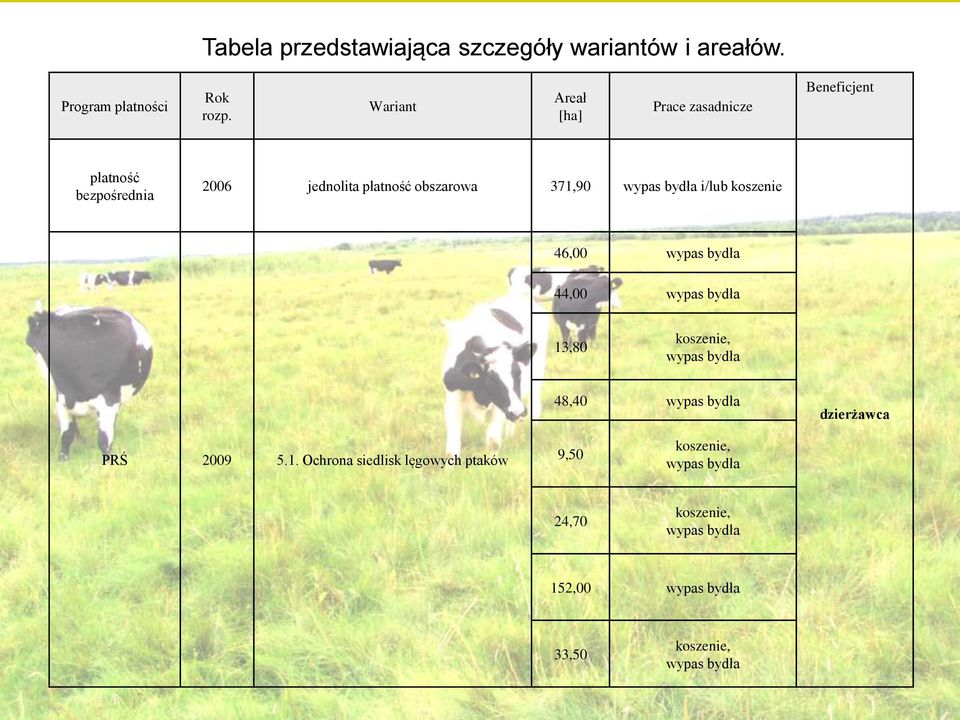 wypas bydła i/lub koszenie 46,00 wypas bydła 44,00 wypas bydła 13,80 koszenie, wypas bydła 48,40 wypas bydła