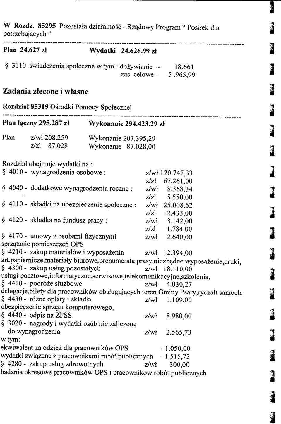 08,00 Rozdziai obejmuje wydatki na : 40- wynagrodzenia osobowe : z/wl 10.747,33 z/zl 67.61,00 4040- dodatkowe wynagrodzenia roczne : z/wl 8.368,34 z/zl 5.