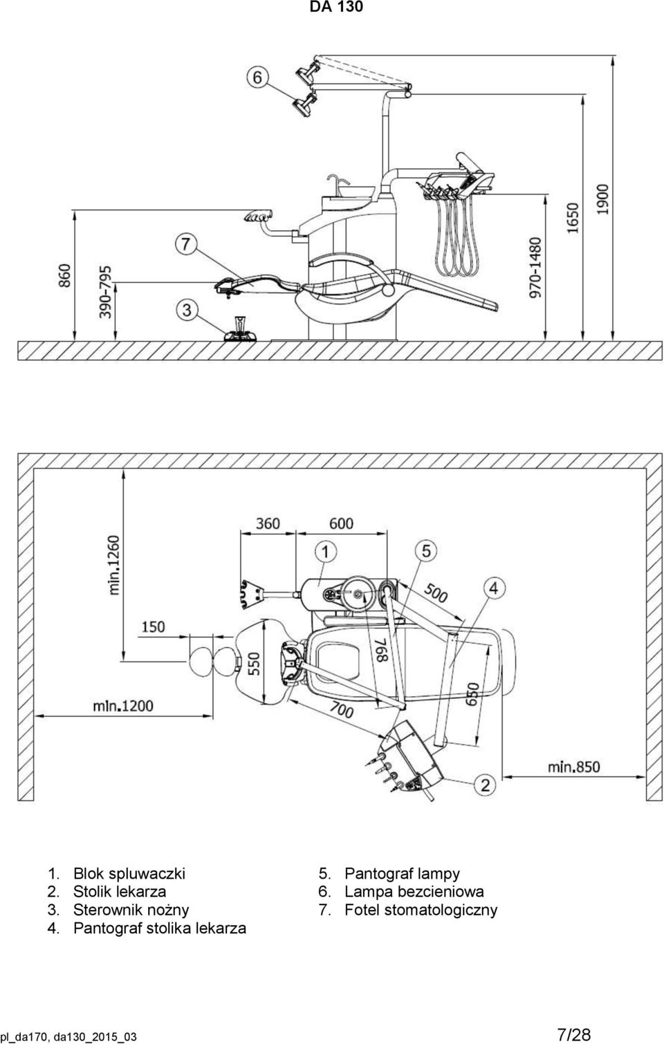 Pantograf lampy 6. Lampa bezcieniowa 7.