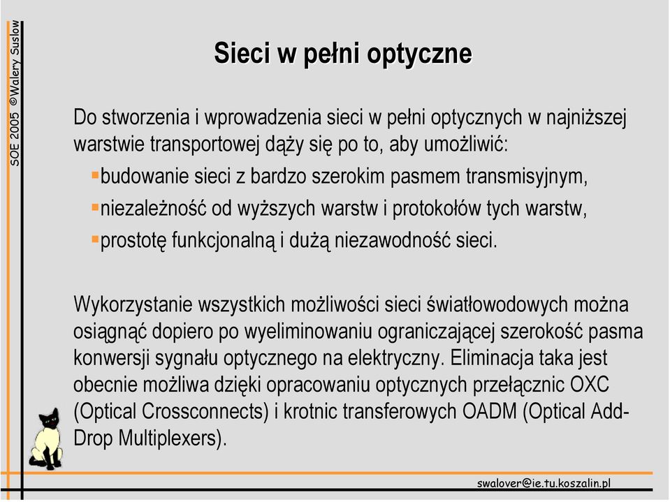 Wykorzystanie wszystkich możliwości sieci światłowodowych można osiągnąć dopiero po wyeliminowaniu ograniczającej szerokość pasma konwersji sygnału optycznego na