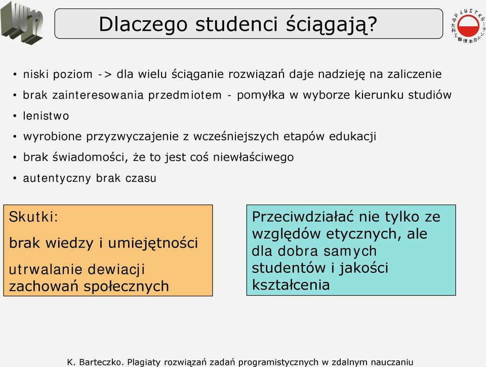 wyborze kierunku studiów lenistwo wyrobione przyzwyczajenie z wcześniejszych etapów edukacji brak świadomości, że to jest