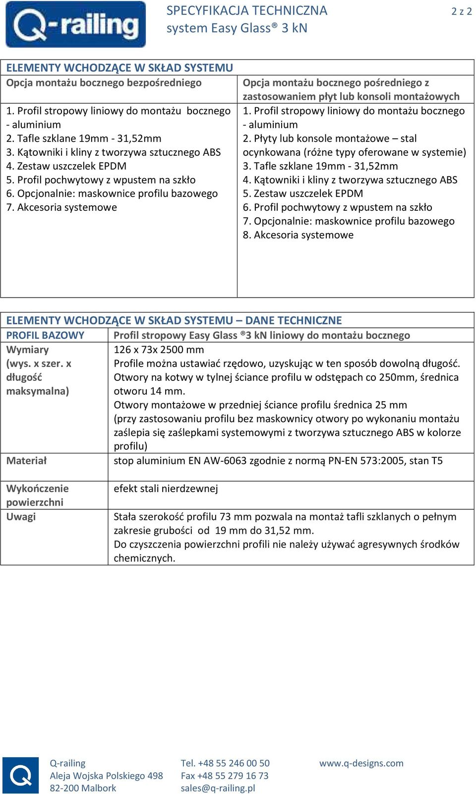 Akcesoria systemowe Opcja montażu bocznego pośredniego z zastosowaniem płyt lub konsoli montażowych 1. Profil stropowy liniowy do montażu bocznego - aluminium 2.