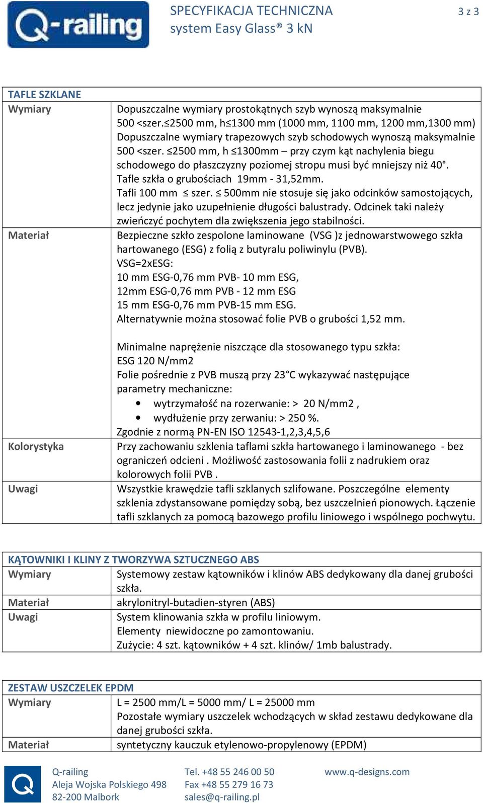 2500 mm, h 1300mm przy czym kąt nachylenia biegu schodowego do płaszczyzny poziomej stropu musi być mniejszy niż 40. Tafle szkła o grubościach 19mm - 31,52mm. Tafli 100 mm szer.