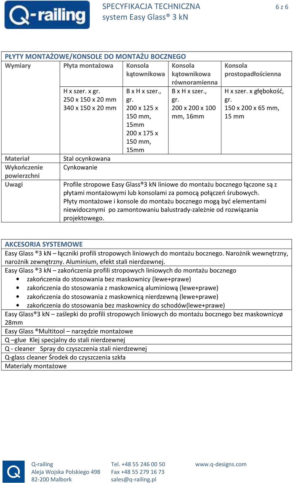 x głębokość, gr. 150 x 200 x 65 mm, 15 mm Profile stropowe Easy Glass 3 kn liniowe do montażu bocznego łączone są z płytami montażowymi lub konsolami za pomocą połączeń śrubowych.