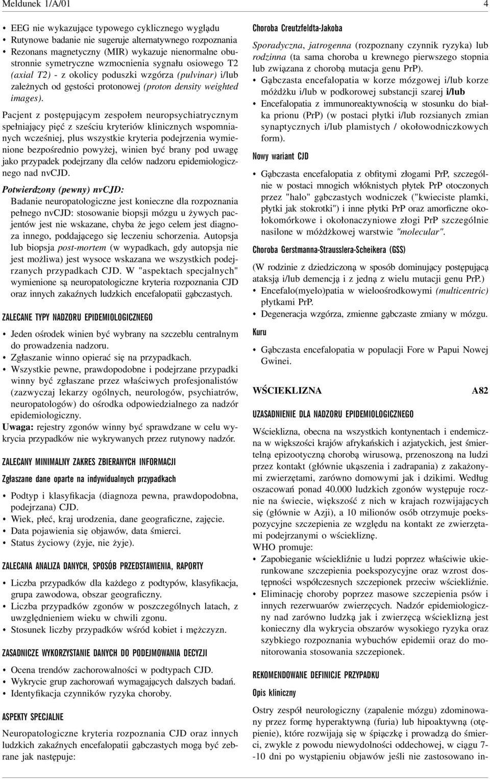 Pacjent z postępującym zespołem neuropsychiatrycznym spełniający pięć z sześciu kryteriów klinicznych wspomnianych wcześniej, plus wszystkie kryteria podejrzenia wymienione bezpośrednio powyżej,