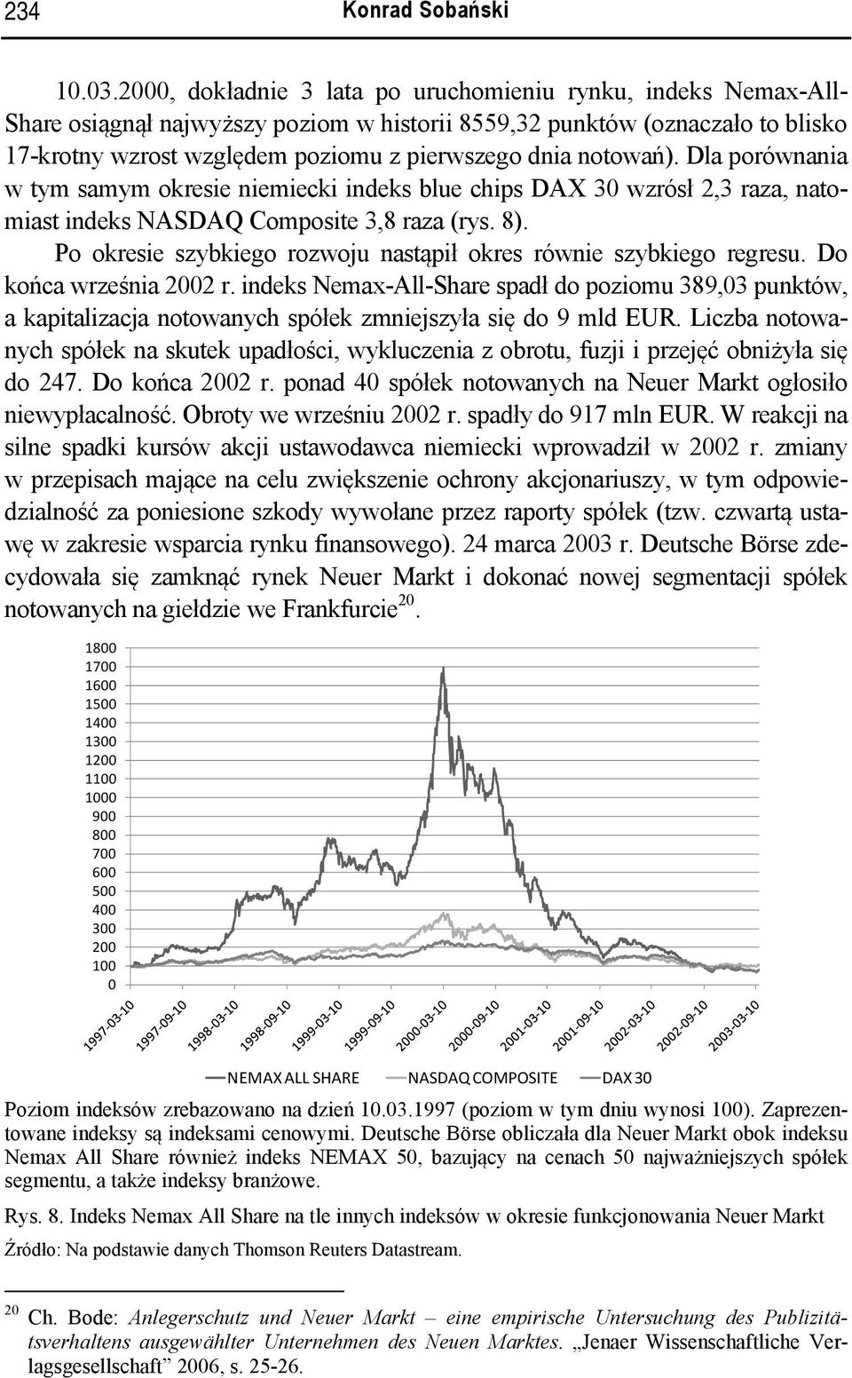 notowań). Dla porównania w tym samym okresie niemiecki indeks blue chips DAX 30 wzrósł 2,3 raza, natomiast indeks NASDAQ Composite 3,8 raza (rys. 8).