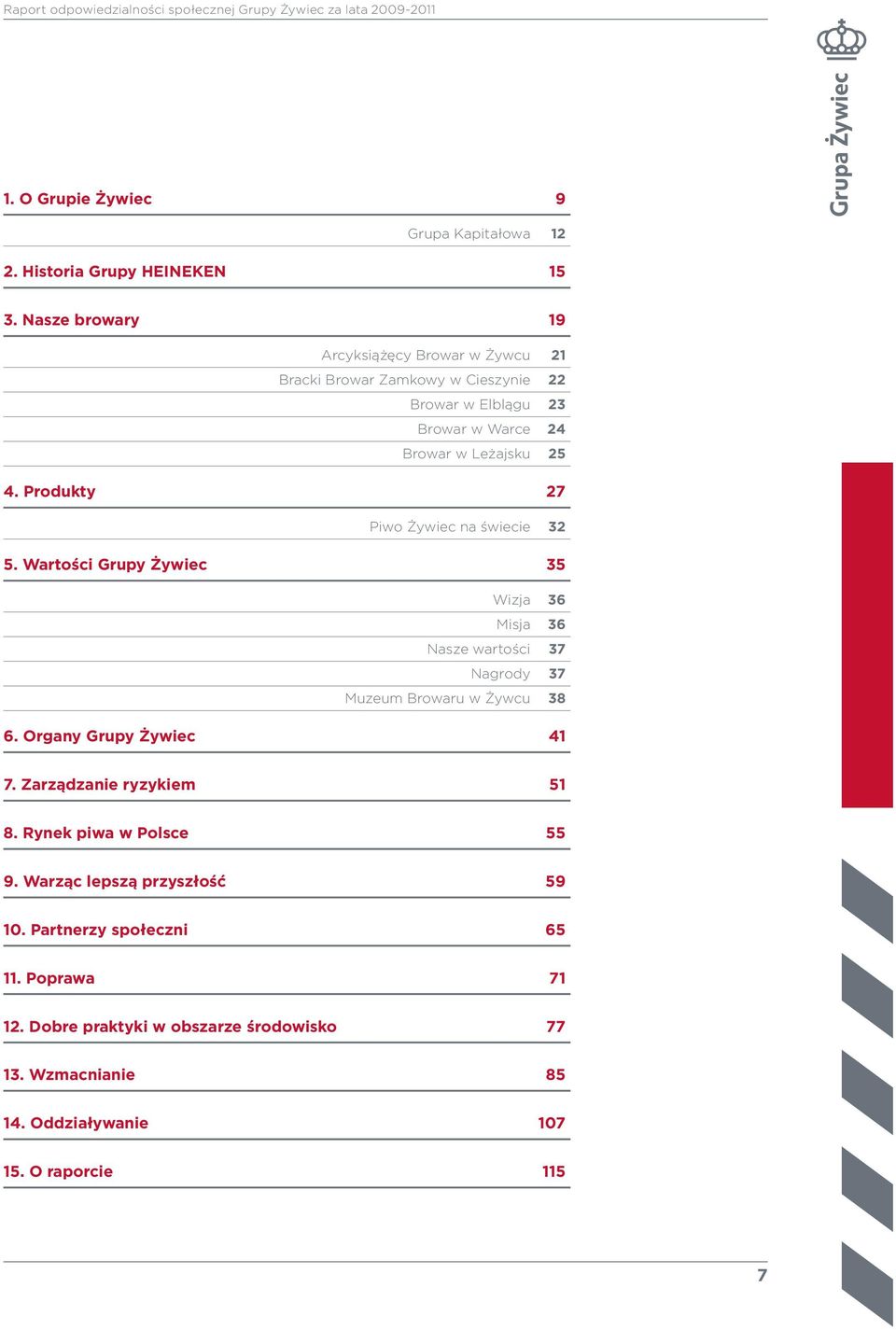 Produkty 27 Piwo Żywiec na świecie 32 5. Wartości Grupy Żywiec 35 Wizja 36 Misja 36 Nasze wartości 37 Nagrody 37 Muzeum Browaru w Żywcu 38 6. Organy Grupy Żywiec 41 7.