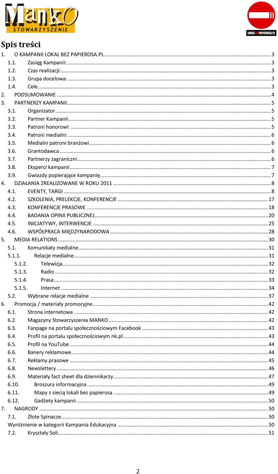 Eksperci kampanii... 7 3.9. Gwiazdy popierające kampanię... 7 4. DZIAŁANIA ZREALIZOWANE W ROKU 2011... 8 4.1. EVENTY, TARGI... 8 4.2. SZKOLENIA, PRELEKCJE, KONFERENCJE... 17 4.3. KONFERENCJE PRASOWE.