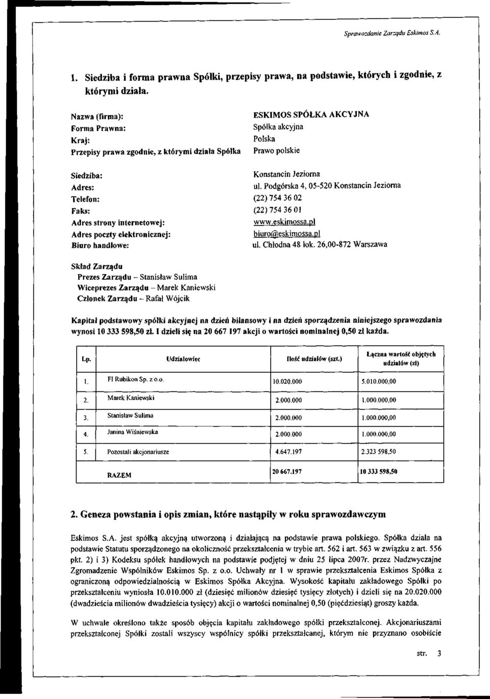 internetowej: Adres poczty elektronicznej: Biuro handlowe: Konstancin Jeziorna ul. Podgórska 4, 05-520 Konstancin Jeziorna (22) 754 36 02 (22)7543601 www.eskimossa.pl biuro@eskimossa.pl ul.