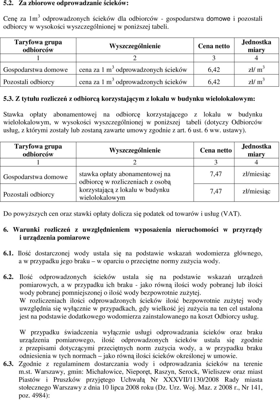 ścieków 6,42 zł/ m 3 