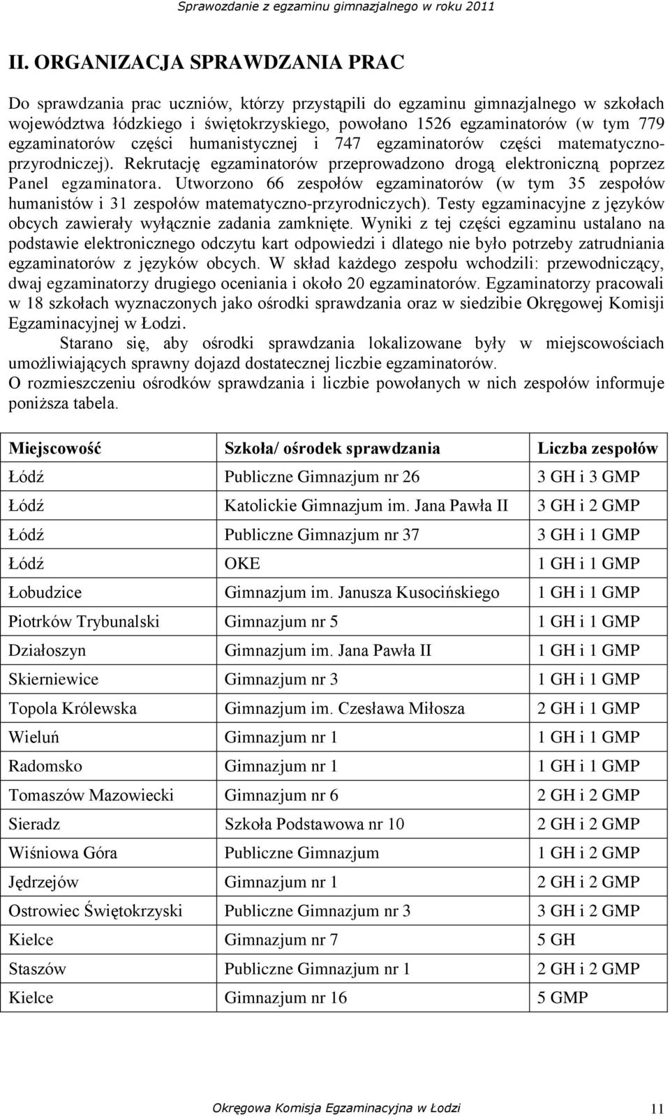 Utworzono 66 zespołów egzaminatorów (w tym 35 zespołów humanistów i 31 zespołów matematyczno-przyrodniczych). Testy egzaminacyjne z języków obcych zawierały wyłącznie zadania zamknięte.