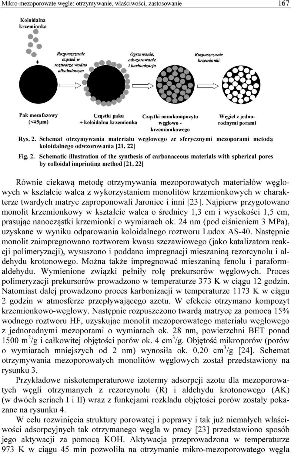 Schemat otrzymywania materiału węglowego ze sferycznymi mezoporami metodą koloidalnego odwzorowania [21, 22