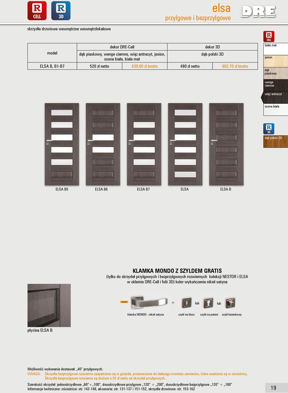GRATIS (tylko do skrzydeł przylgowych i bezprzylgowych rozwiernych kolekcji NESTOR i ELSA w okleinie DRE-Cell i folii 3D) kolor wykończenia nikiel satyna NOWOŚĆ + lub lub klamka MONDO - nikiel satyna