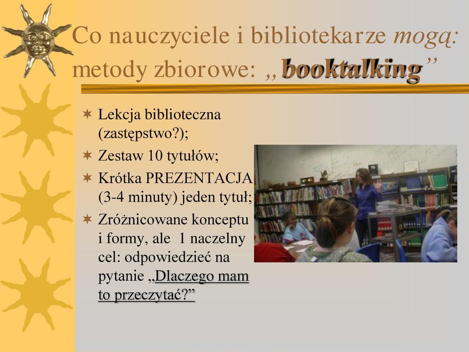 ); Zestaw 10 tytułów; Krótka PREZENTACJA (3-4 minuty) jeden tytuł;