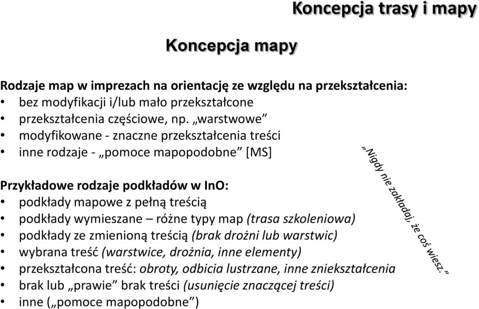 warstwowe modyfikowane - znaczne przekształcenia treści inne rodzaje - pomoce mapopodobne [MS] Przykładowe rodzaje podkładów w InO: podkłady mapowe z pełną treścią