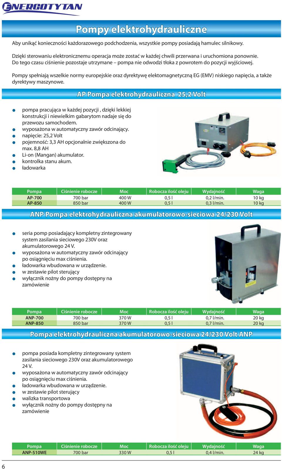 z ławarka Pompy elektrohydrauliczne Aby unikąć konieczności każrazowego pchzenia, wszystkie pompy posiadają hamulec silnikowy.