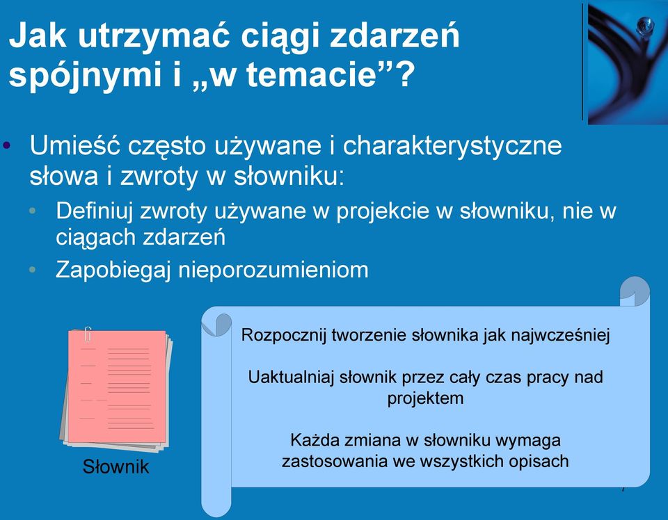 projekcie w słowniku, nie w ciągach zdarzeń Zapobiegaj nieporozumieniom Rozpocznij tworzenie